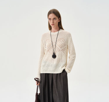 Diamond-Pattern Openwork Sweater for Effortless Style