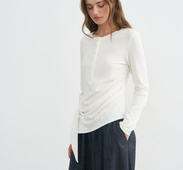Asymmetrical Henley Long Sleeve Top