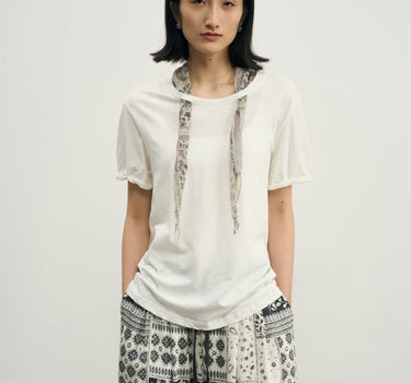 Artistic Silk-Accented Short-Sleeve Top
