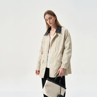 Relaxed Fit Patchwork Leather Collar Jacket