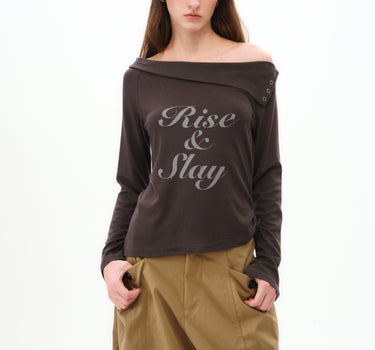 Fitted Off-the-Shoulder T-Shirt with Drawstring Hem