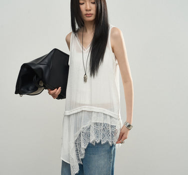 Sleeveless Semi-Sheer Lace Top