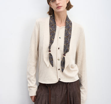 Silk-Trimmed Button-Down Cardigan Sweater