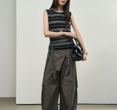 Ribbon-Striped Sleeveless Sweater