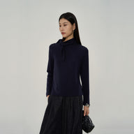 Minimalist Bow-Tie High Neck Long Sleeve T-Shirt