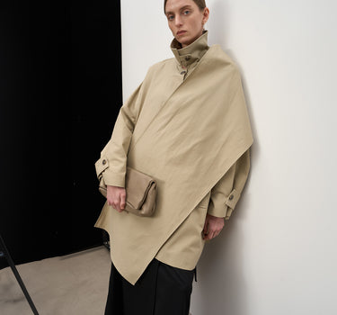 Cotton Wrap Trench Coat with Layered Design