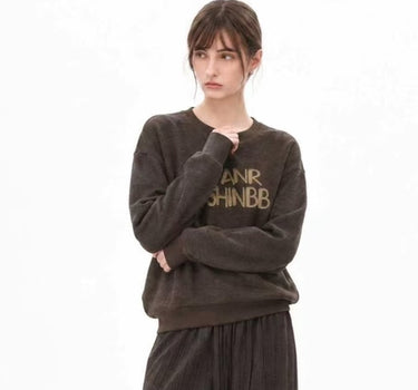 Faux Fur Collar Letter-Embroidered Sweatshirt for Women
