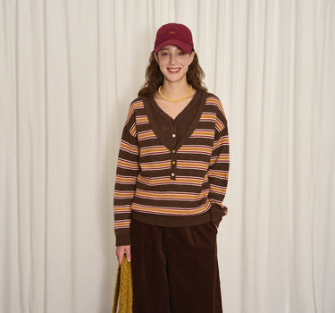 Striped V-Neck Knit for Fall Winter