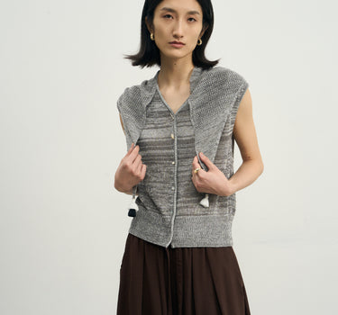 Shawl-Neck Openwork Knit Sweater