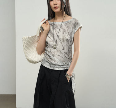 Ink-Wash Off-Shoulder Blouse