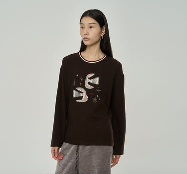 Artistic Long-Sleeve Embroidered Tee