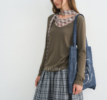 Checkered Ribbon Mock Two-Piece Blouse