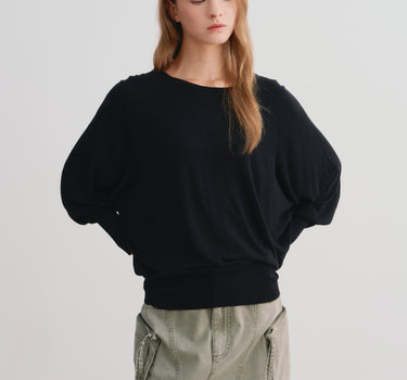 Black Balloon-Sleeve Knit Top