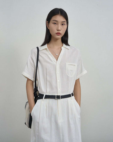 Vintage Linen-Blend Dress with Belt
