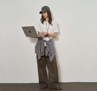 Letter Print T-Shirt with Tonal Embroidery