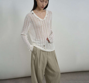 Lightweight Beaded Cable-Knit Sweater