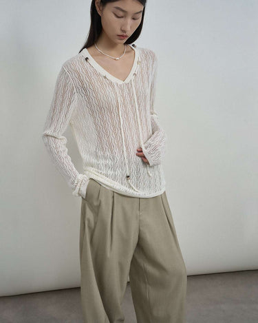 Lightweight Beaded Cable-Knit Sweater