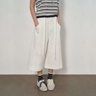 Mid-Length Casual Pants with Wide-Leg Fit