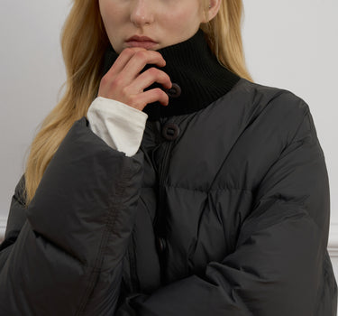 90% White Duck Down Patchwork Mid-Collar Jacket