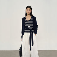 French Cardigan Striped Tank Two-Piece Set