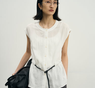 Elegant Adjustable Waist Lyocell Blouse