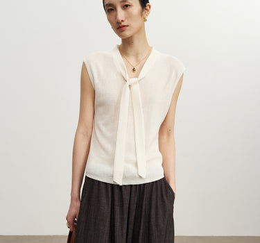 V-Neck Sleeveless Top with Elegant Bow Knot