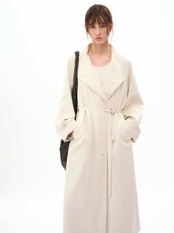 Vintage Brown Long Trench Coat with Waist Tie