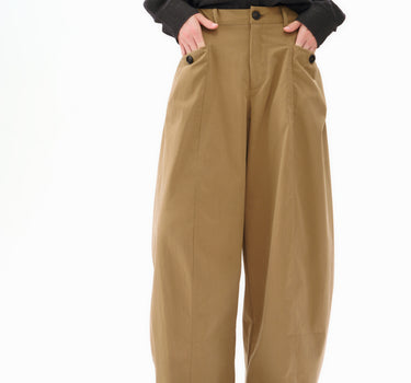 Cotton Blend Lantern Pants with Button Details