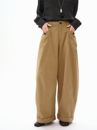 Cotton Blend Lantern Pants with Button Details