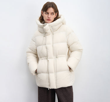 Adjustable Waist Hooded Puffer Jacket