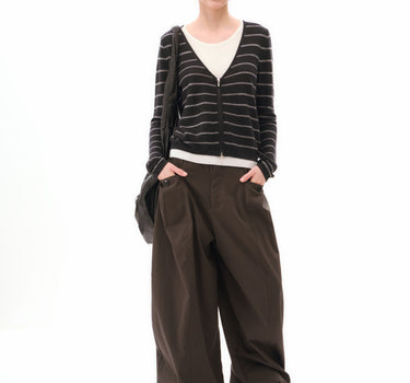 Striped V-Neck Faux Two-Piece Knit Top