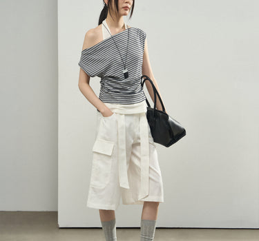 Striped Halter Top with One-Shoulder Design