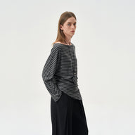 Off-Shoulder Striped Top with Asymmetrical Design