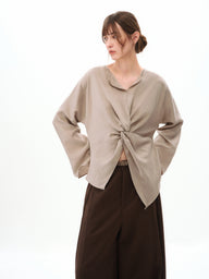 Twisted Knot Cotton Lyocell Blouse