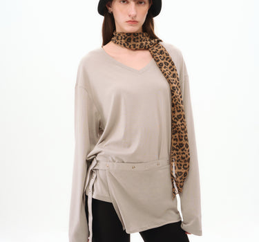 Relaxed Wrap-Style V-Neck Top with Side Zippers