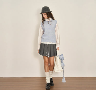 Fringe Detail Round Neck Sleeveless Sweater