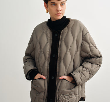 Vintage Corduroy Trim Diamond Quilted Down Jacket