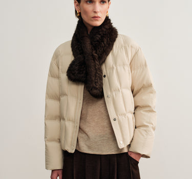Round-Neck Checkered Lightweight Down Jacket