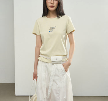 Embroidered Puppy Graphic T-Shirt