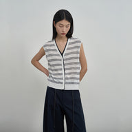 V-Neck Striped Knit Top for Effortless Style