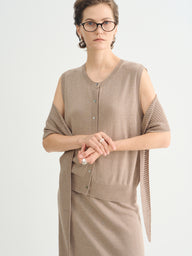 Women's Linen Blend Knit Vest and Skirt Set