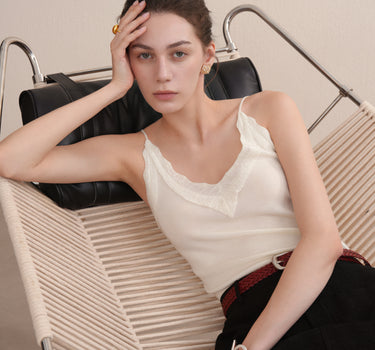 Lyocell Lace Trim Spaghetti-Strap Tank Top