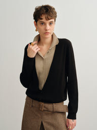 Layered Shirt-Collar Knit Cardigan