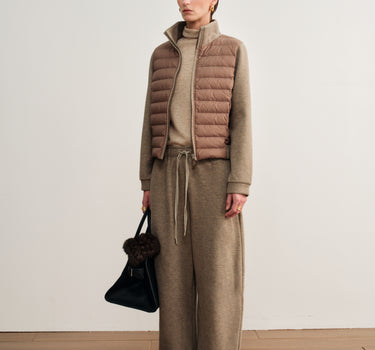 Patchwork Down Jacket and Wide-Leg Pants Set