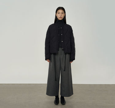 Wool-Texture Wide Leg Pants with Braided Belt