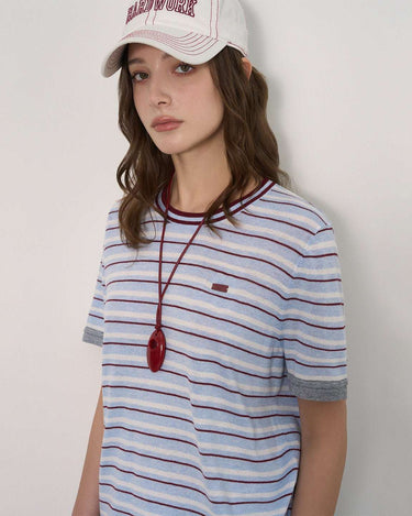 Vintage-Inspired Contrast-Striped Short-Sleeve Shirt
