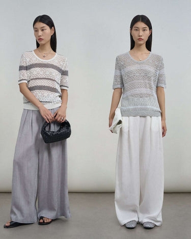 Color-Blocked Lace-Up Openwork Top