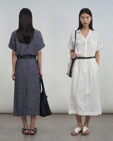 Vintage Linen-Blend Dress with Belt