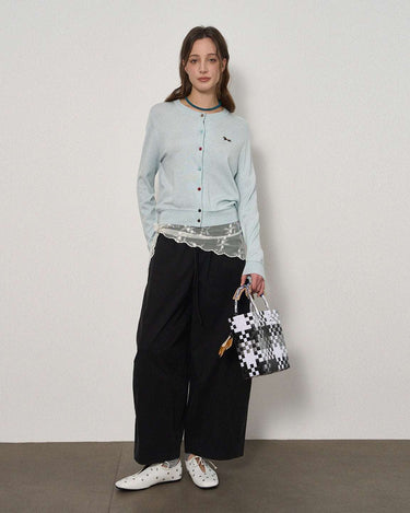 Elastic Waist Curved-Leg Pants