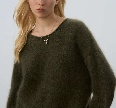 Beige Wool Crew Neck Pullover for Women